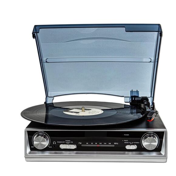 Vinyl Record Player with FM Radio, Built-in Speakers, 3-Speed, RCA Line Out - Picture 1 of 9